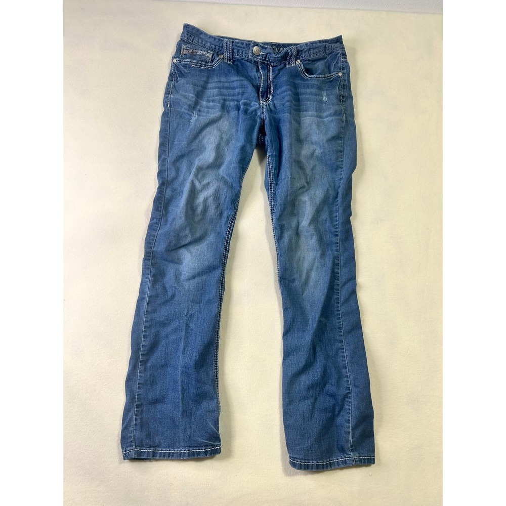 Rhythm in Blues Modern Fit Jeans Womens 10 Blue Embroidered Sequin Flap Pocket